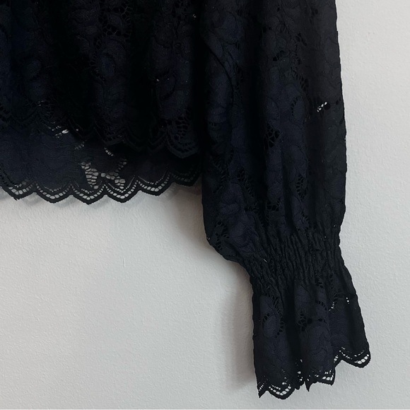Free People | Olivia black lace oversized blouse top Women’s size XS/S boho rock - Picture 3 of 10